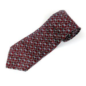 Bruno Barelli Silk Necktie Geometric Red Maroon Silver Toned 59 Inches
